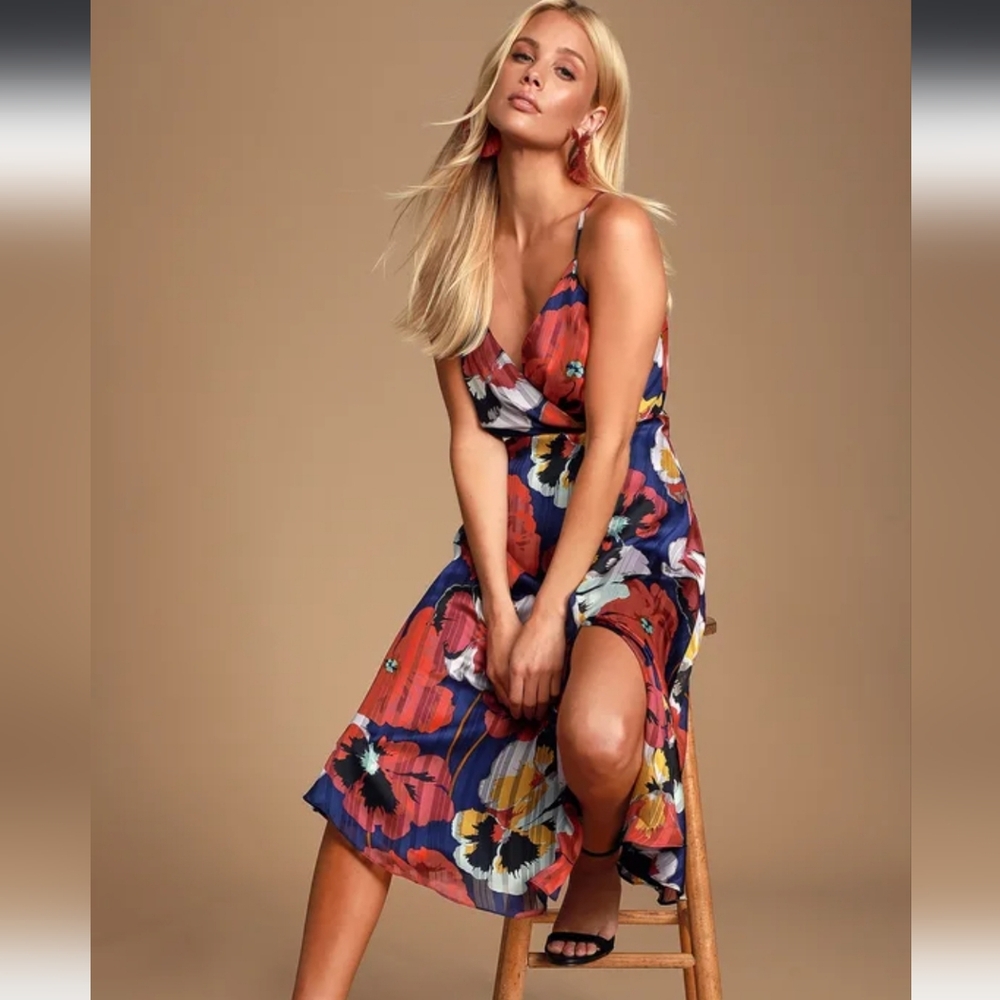 LULUS Women's Floral Print Midi Dress